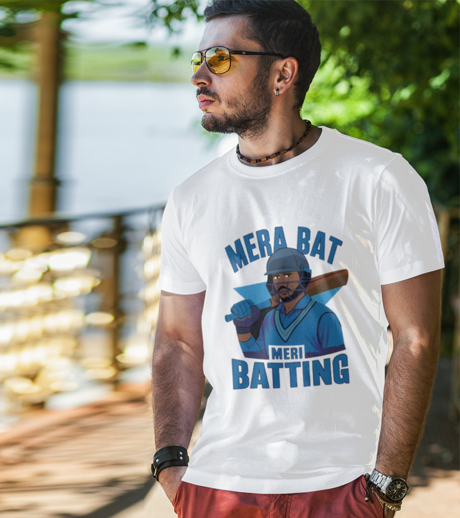 Mera Bat Meri Batting Cricket Player India T-Shirt