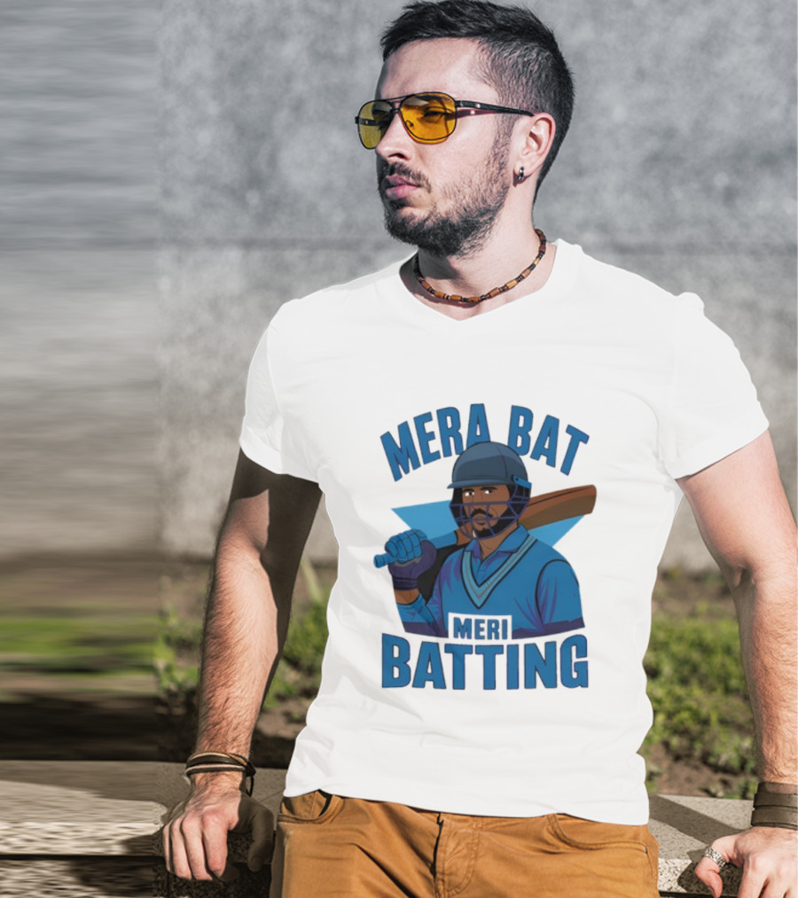 Mera Bat Meri Batting Cricket Player India T-Shirt