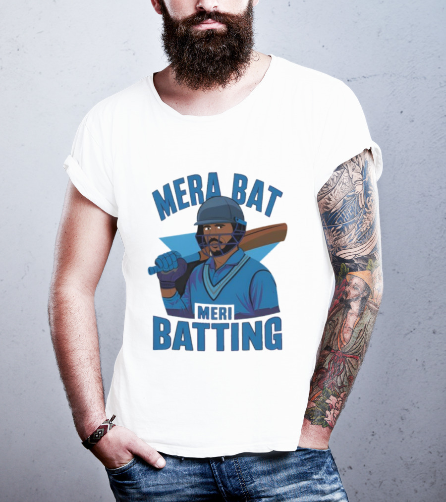 Mera Bat Meri Batting Cricket Player India T-Shirt