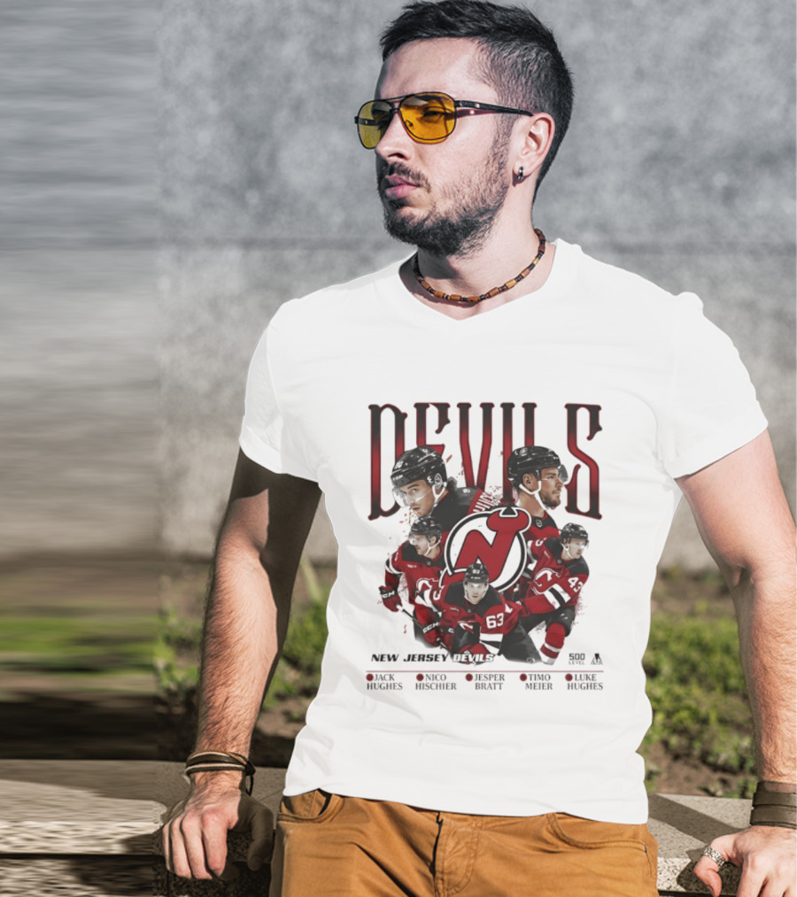 New Jersey Devils Jack Hughes Nico Hischier Jesper Bratt Timo Meier Luke Hughes 5 Stars T-Shirt
