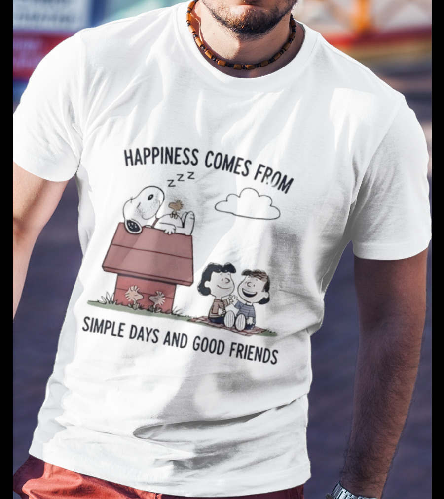 Snoopy Happiness Comes From Simple Days And Good Friends Peanuts Woodstock Charlie Brown Duo T-Shirt