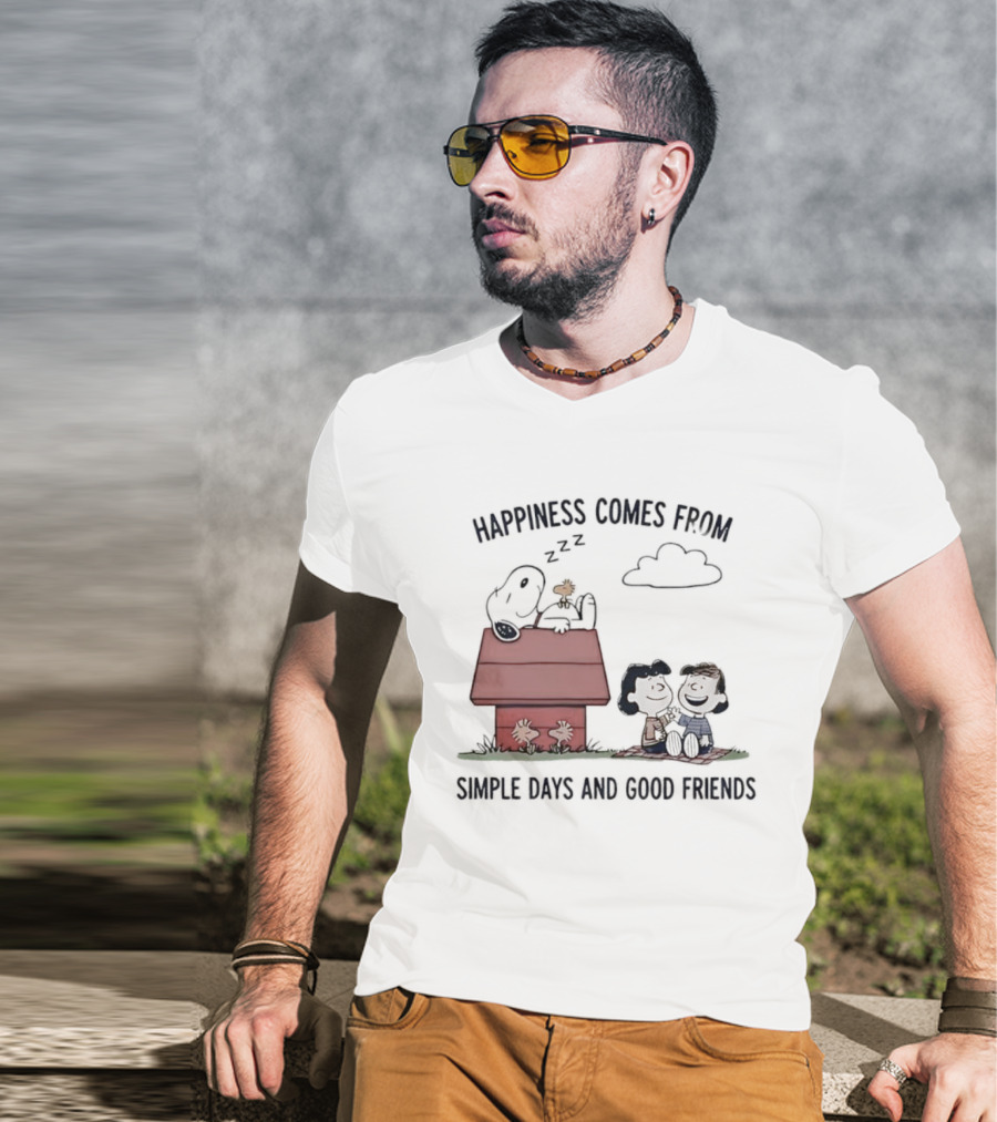 Snoopy Happiness Comes From Simple Days And Good Friends Peanuts Woodstock Charlie Brown Duo T-Shirt