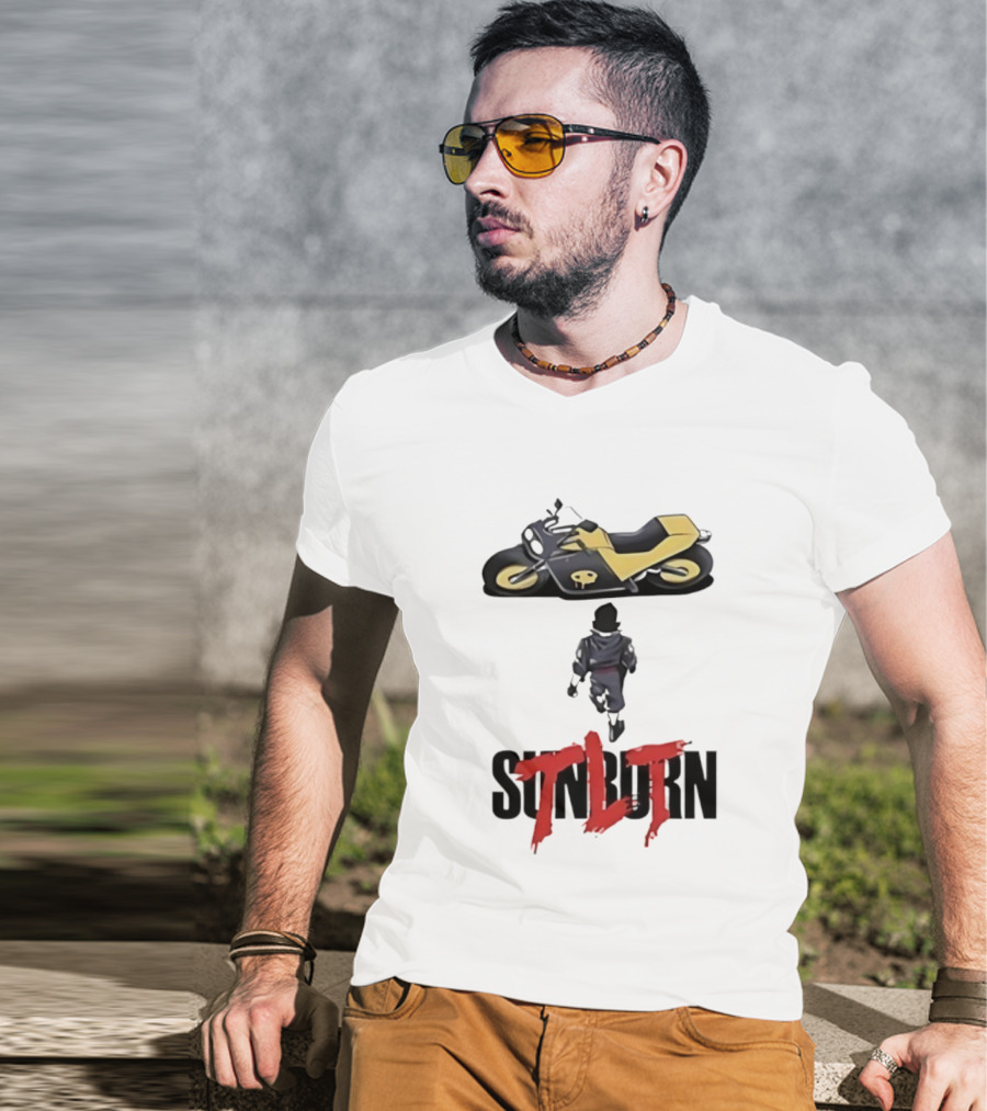 Sunburn TLT Motorcycle Rider With Retro Style Graphics T-Shirt