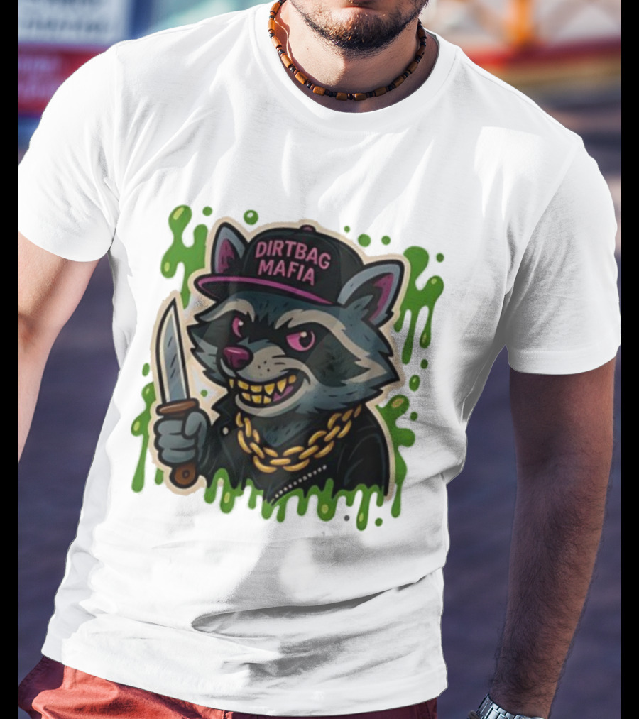 Trash Panda Dirtbag Mafia Hat Knife Chain T-Shirt