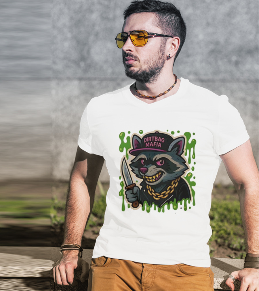 Trash Panda Dirtbag Mafia Hat Knife Chain T-Shirt