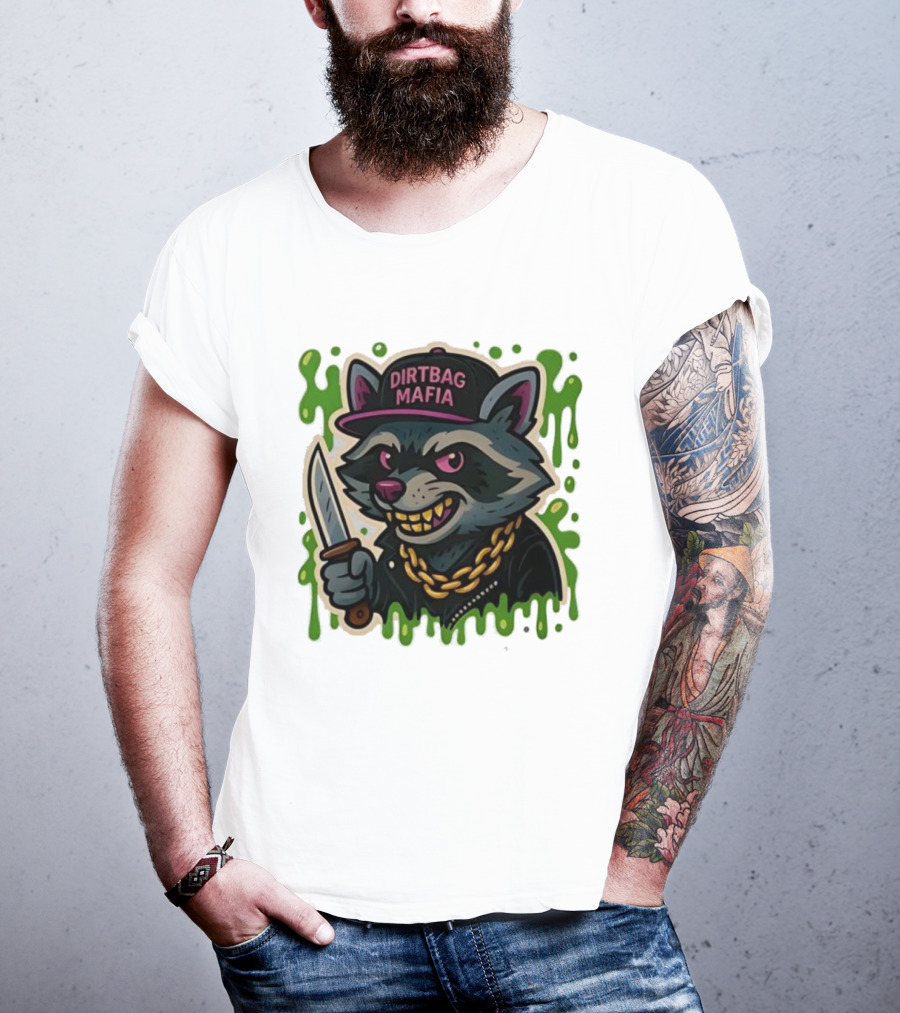 Trash Panda Dirtbag Mafia Hat Knife Chain T-Shirt