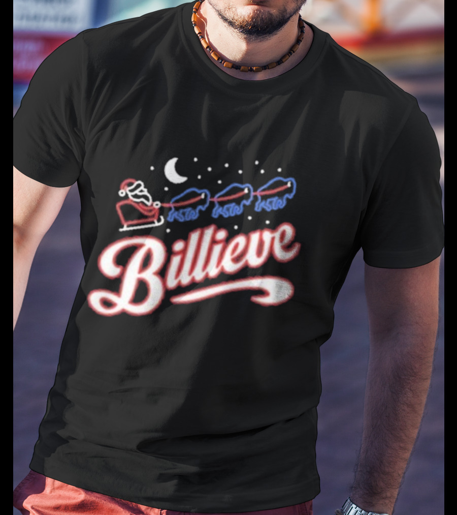 Buffalo Bills Billieve Christmas Santa Reindeer Sleigh T-Shirt