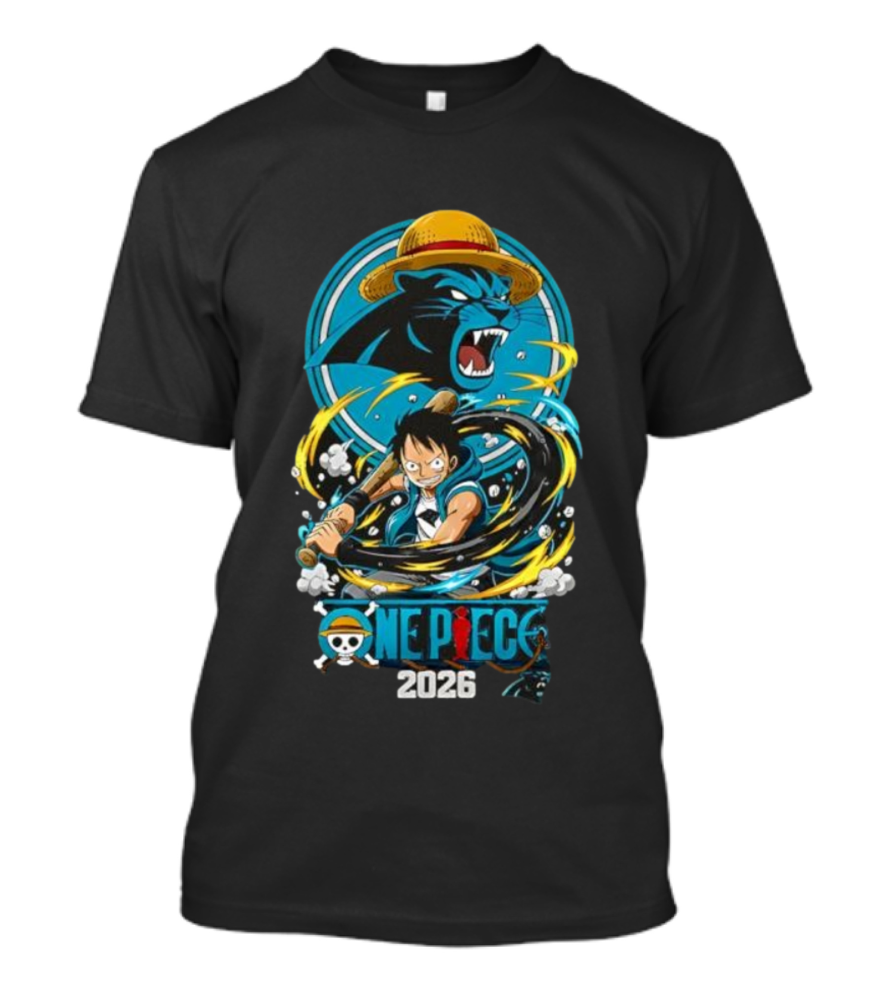 Carolina Panthers One Piece Luffy 2026 Crossover Fan Art Event T-Shirt
