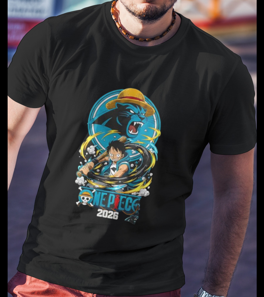 Carolina Panthers One Piece Luffy 2026 Crossover Fan Art Event T-Shirt