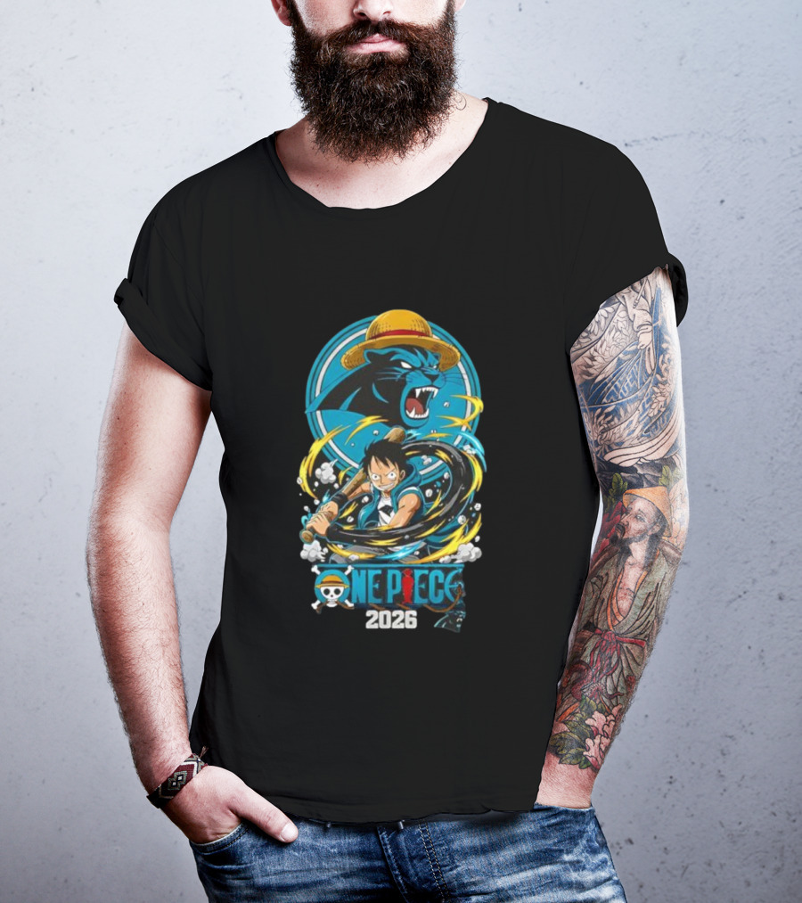 Carolina Panthers One Piece Luffy 2026 Crossover Fan Art Event T-Shirt