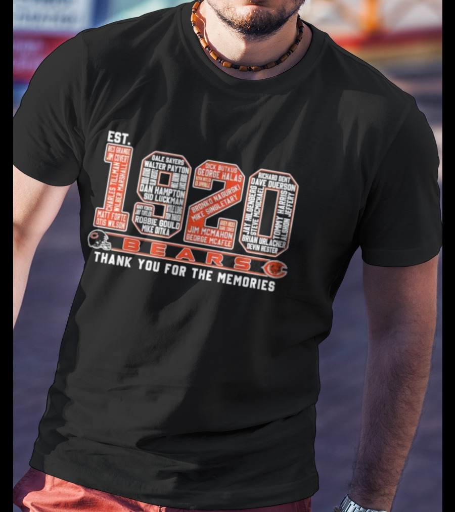 Chicago Bears Est 1920 Thank You For The Memories NFL Team Players And Coaches List T-Shirt