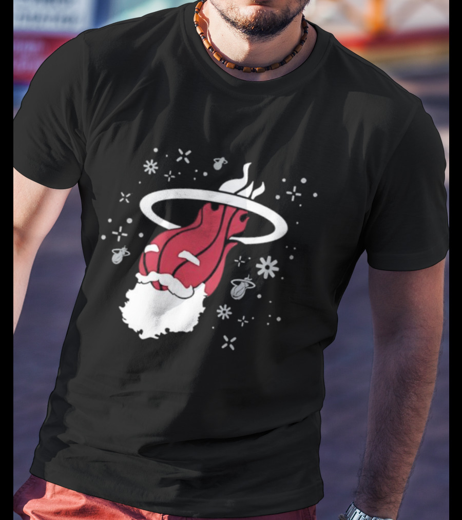 Ho Ho Heat Miami Christmas Santa Dunking Basketball Snowflakes T-Shirt