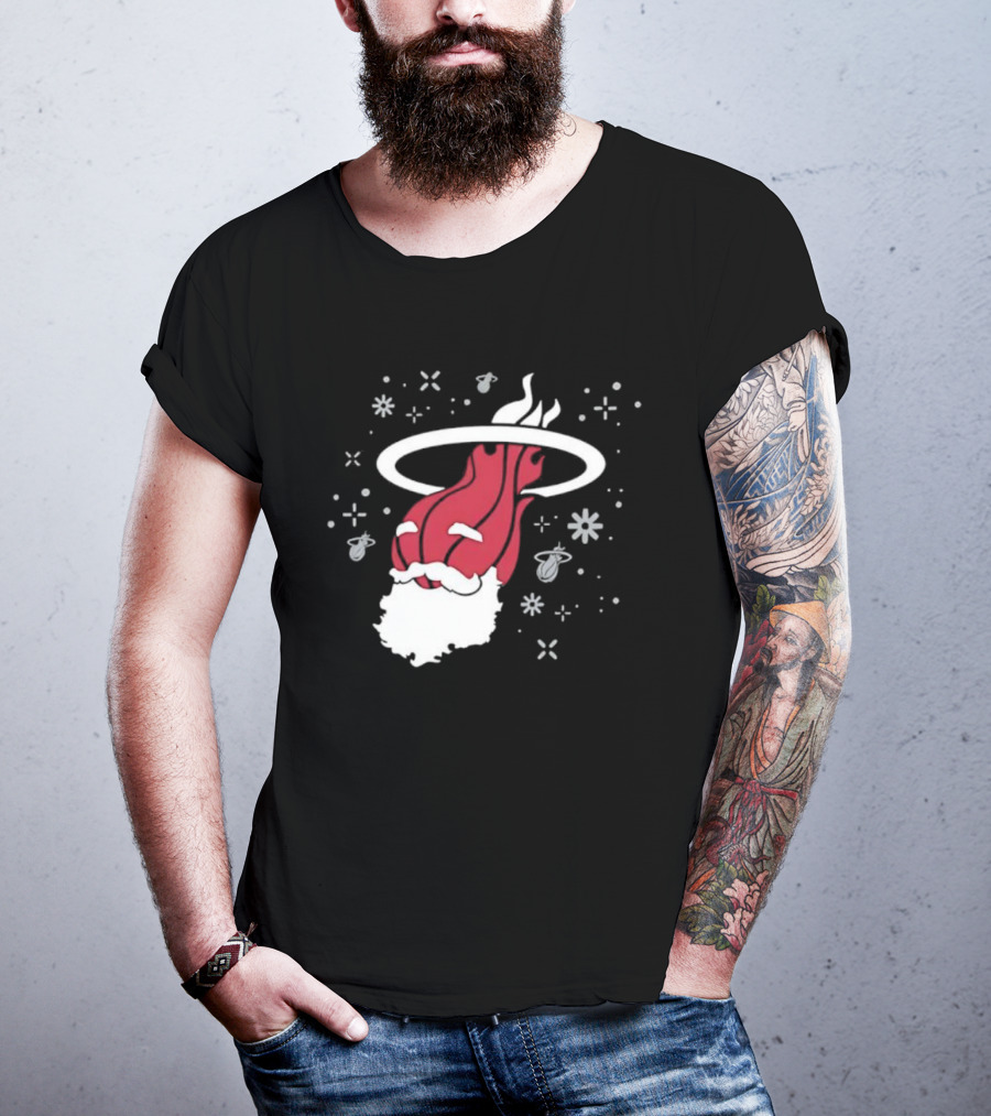 Ho Ho Heat Miami Christmas Santa Dunking Basketball Snowflakes T-Shirt