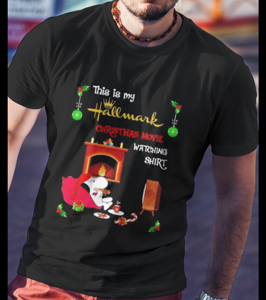 Hallmark Christmas Movie Ing With Snoopy By The Fireplace T-Shirt