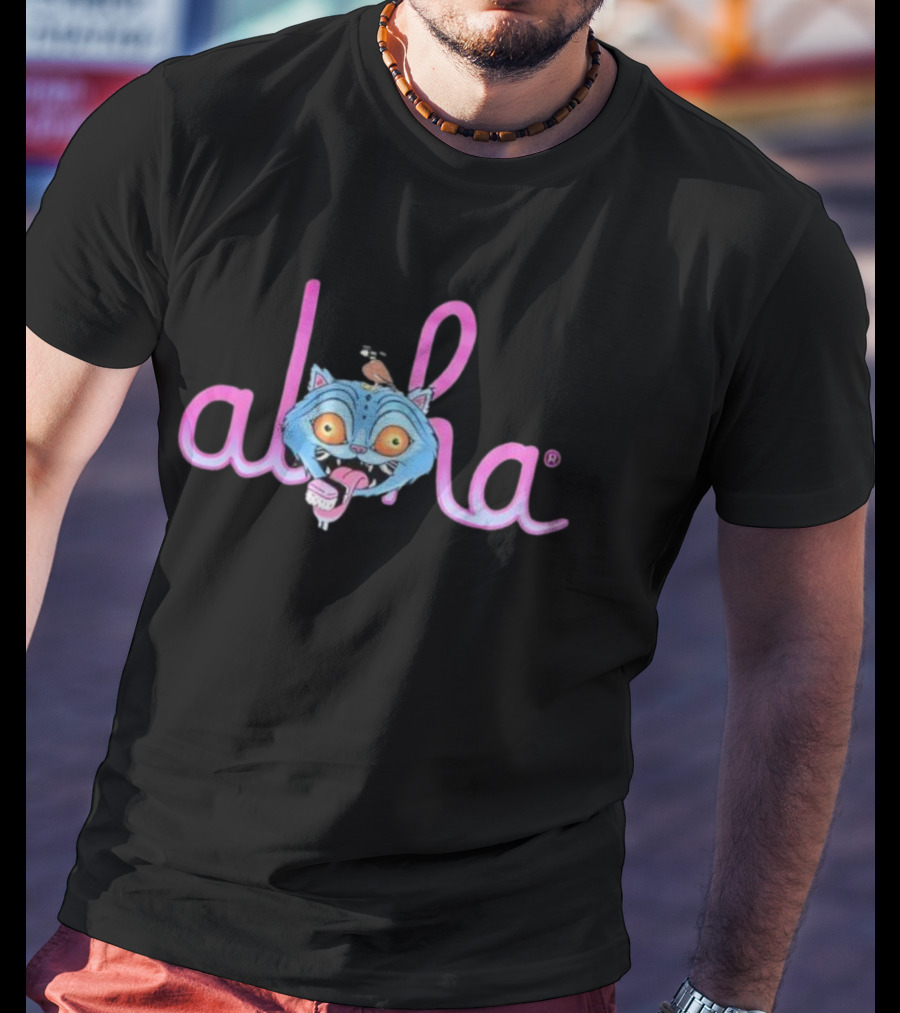 Aloha Derpy Tiger Blue Cat With Bird And Ice Cream T-Shirt