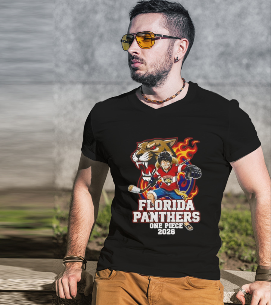 Florida Panthers One Piece Luffy Hockey 2026 Crossover T-Shirt