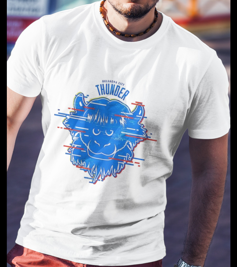 OKC Thunder Rumble Glitch Blue Buffalo Graphic T-Shirt