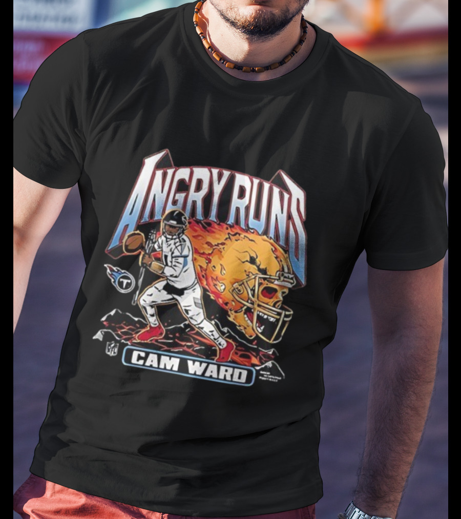 Angry Runs Cam Ward Tennessee Titans NFL Helmet Fireball T-Shirt