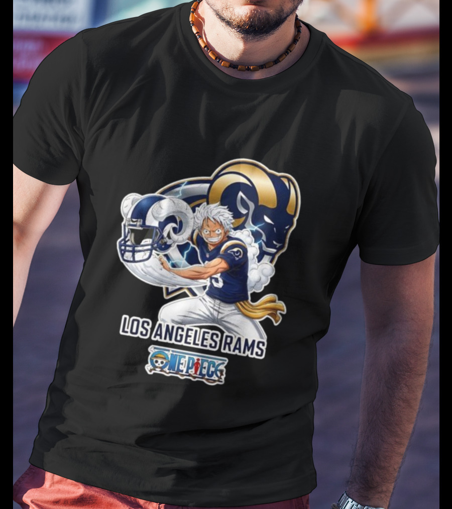 Los Angeles Rams One Piece Luffy Crossover 2026 Collaboration T-Shirt