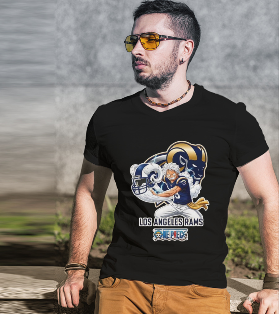 Los Angeles Rams One Piece Luffy Crossover 2026 Collaboration T-Shirt