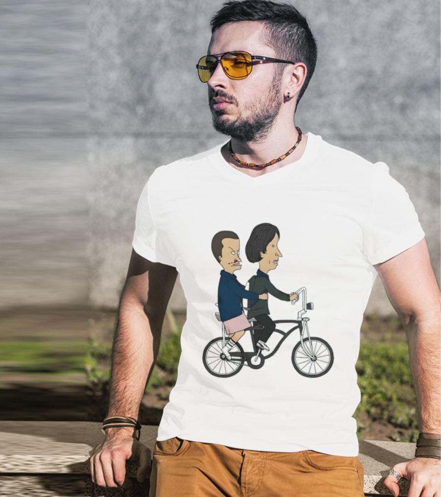 Eleven And Mike Cycling In Beavis And Butt-Head Style Fusion T-Shirt