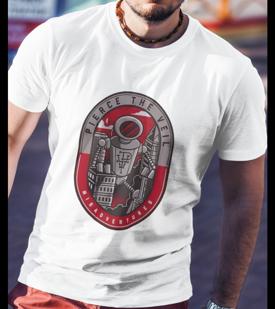 Pierce The Veil Misadventures Robot Cityscape Emblem T-Shirt