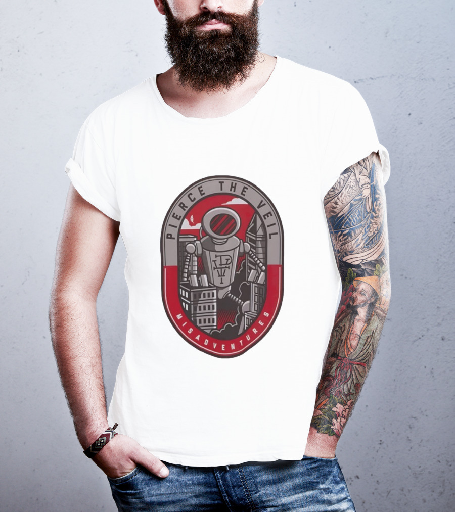 Pierce The Veil Misadventures Robot Cityscape Emblem T-Shirt