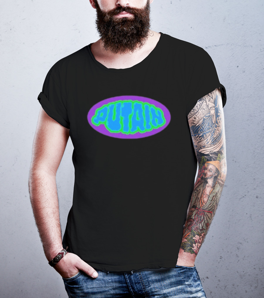 Zwangere Guy Putain Psychedelic Text T-Shirt