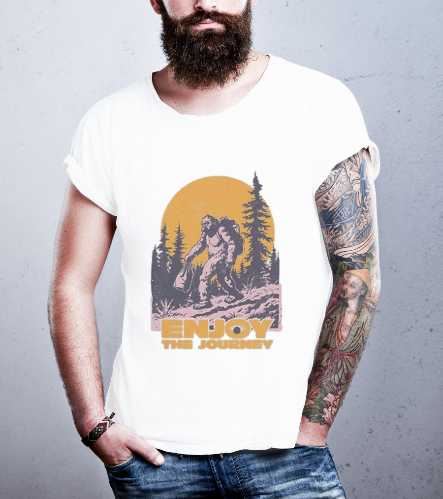Blurry Creatures Bigfoot Enjoy The Journey Forest Scene T-Shirt
