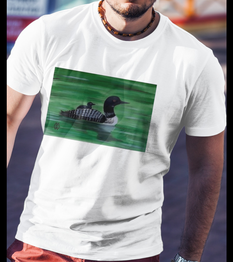 Common Loon With Baby On Back In Tranquil Green Waters T-Shirt