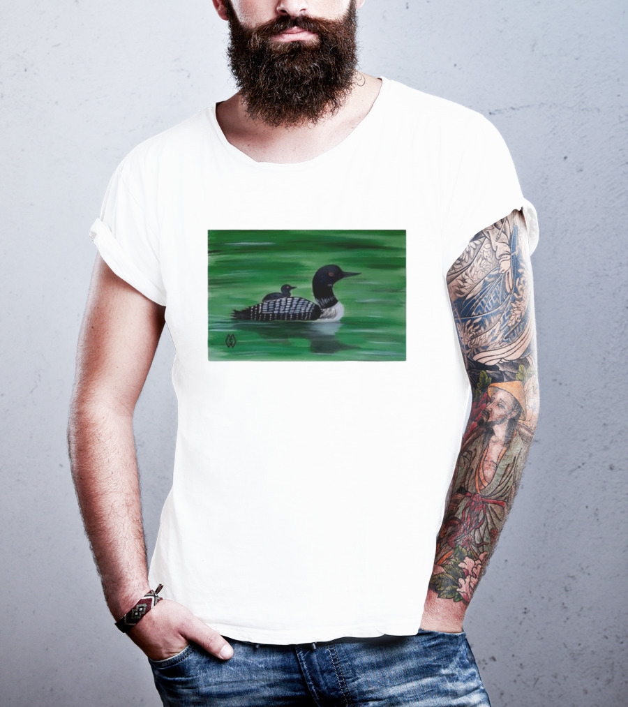 Common Loon With Baby On Back In Tranquil Green Waters T-Shirt