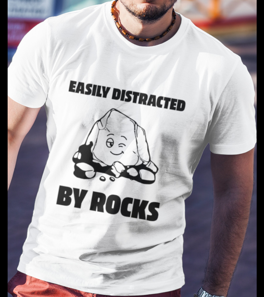 Easily Distracted By Rocks Fun Cartoon Winking Rock Design T-Shirt