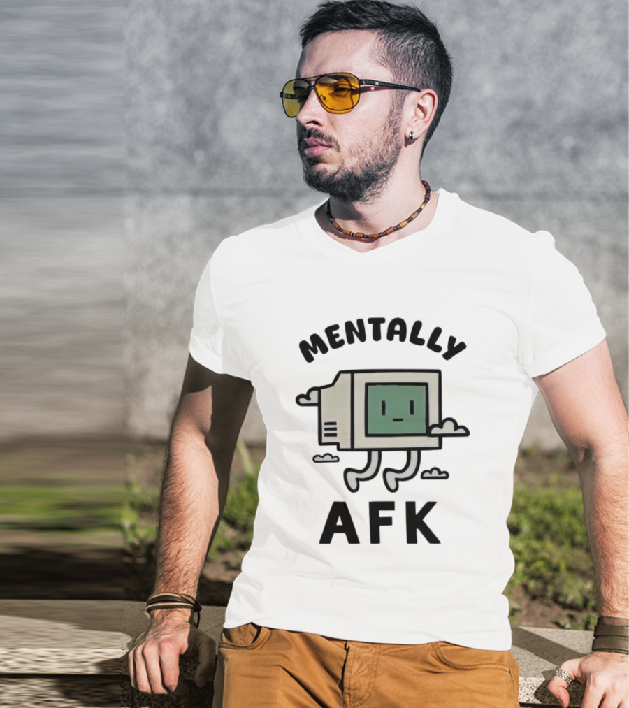 Mentally AFK Cute Floating Computer Face With Legs And Clouds T-Shirt