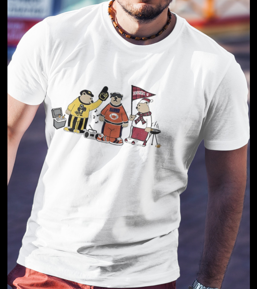 Illinois Fighting Illini Indiana Hoosiers Iowa Hawkeyes Bear Tailgating Scene T-Shirt
