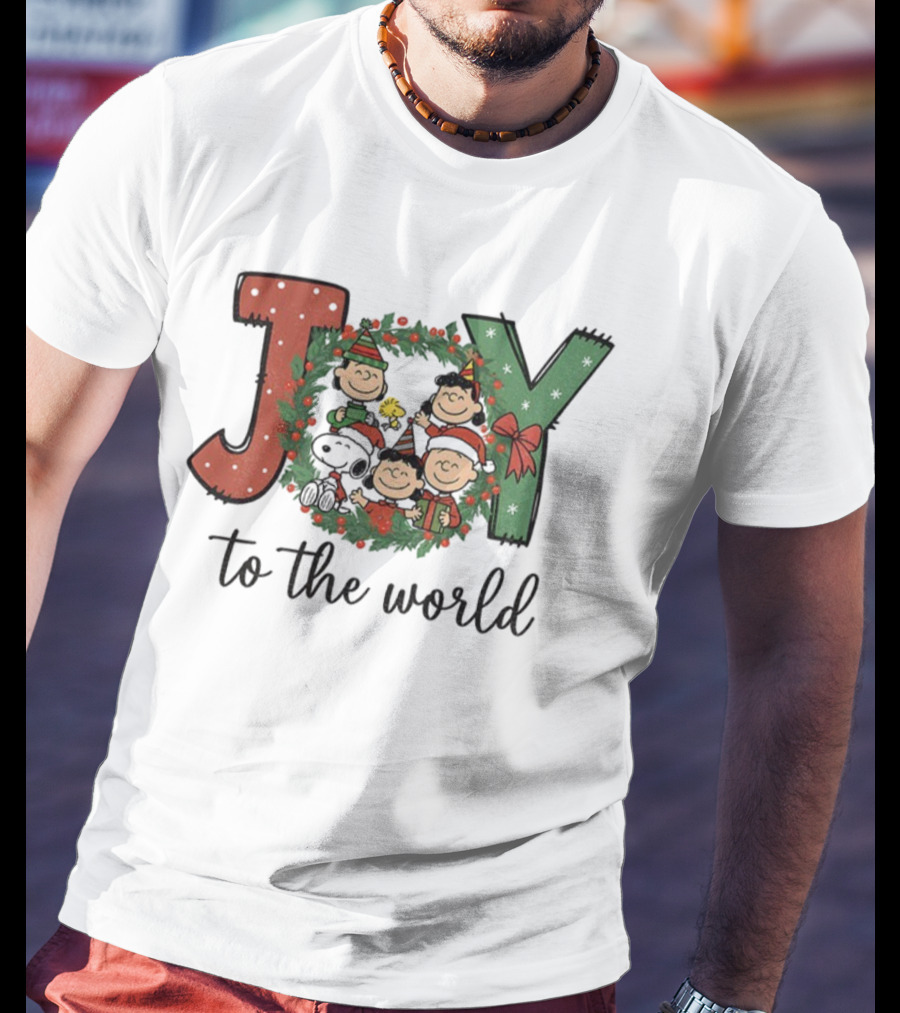 Snoopy Peanuts Joy To The World Christmas Wreath T-Shirt