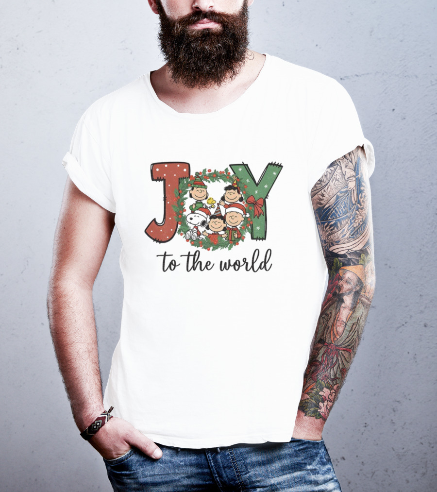 Snoopy Peanuts Joy To The World Christmas Wreath T-Shirt