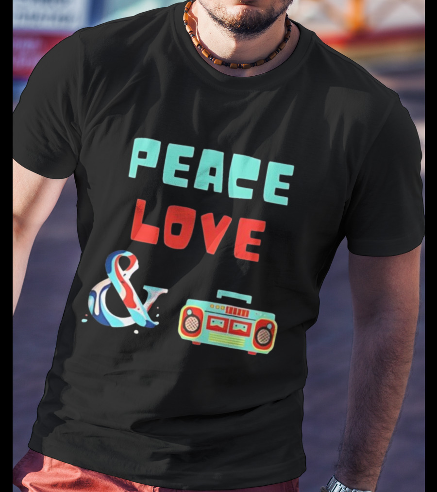 Peace Love Ampersand Retro Boombox T-Shirt