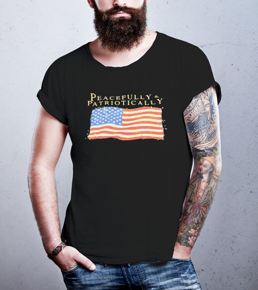 Peacefully & Patriotically American Flag USA T-Shirt