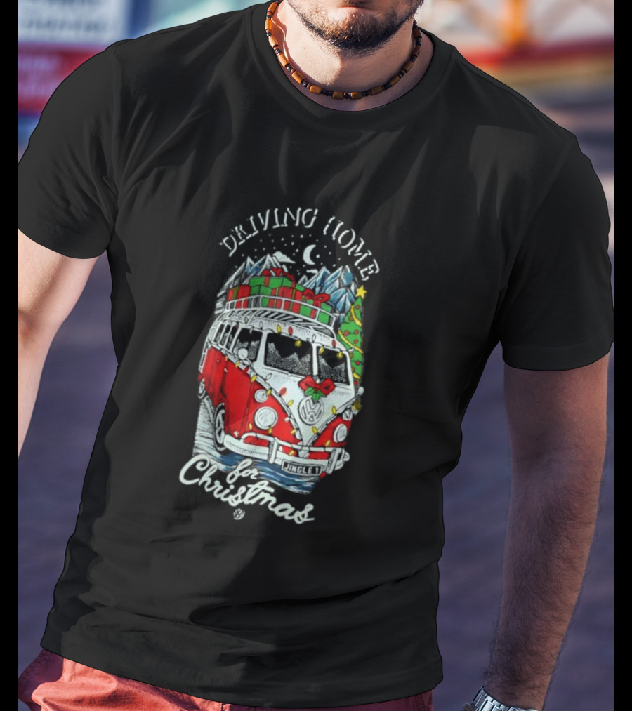 Driving Home For Christmas Van Presents Snowy Mountain Scene T-Shirt