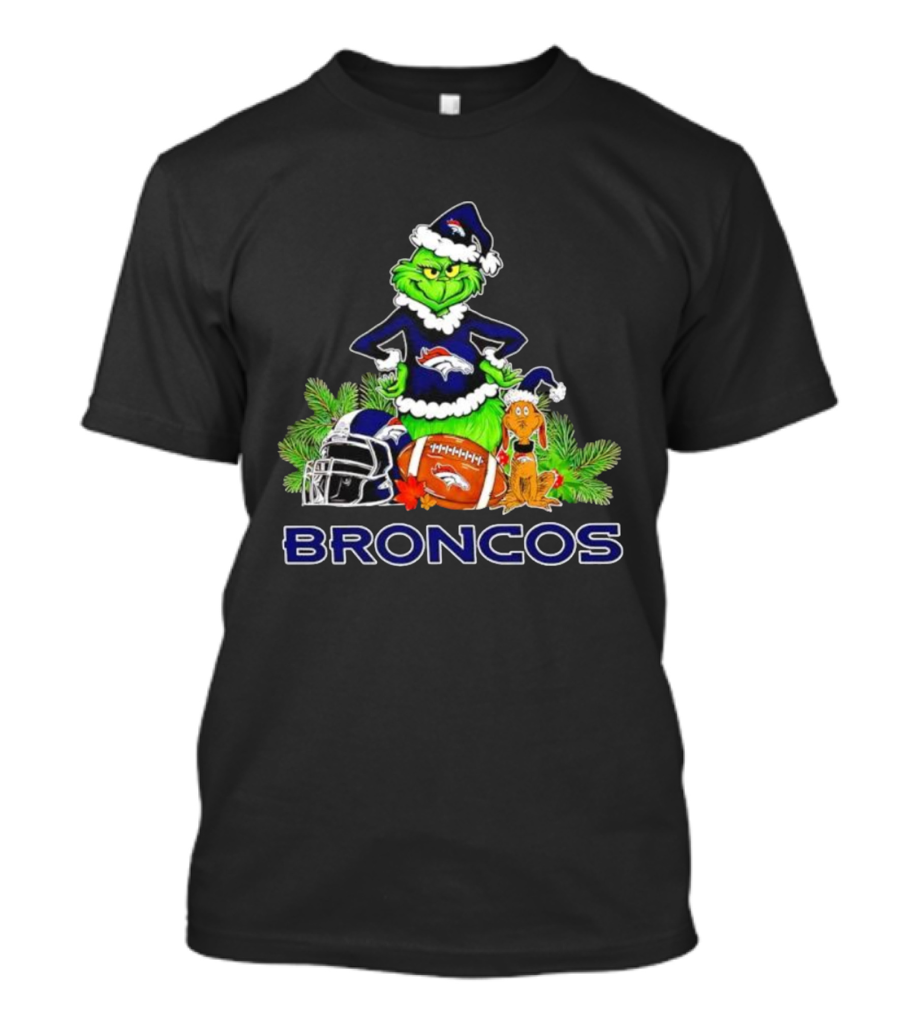 Broncos Christmas Grinch Max Festive Football Helmet Holiday T-Shirt