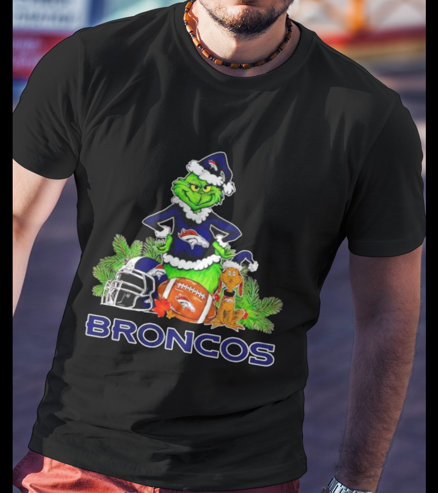 Broncos Christmas Grinch Max Festive Football Helmet Holiday T-Shirt