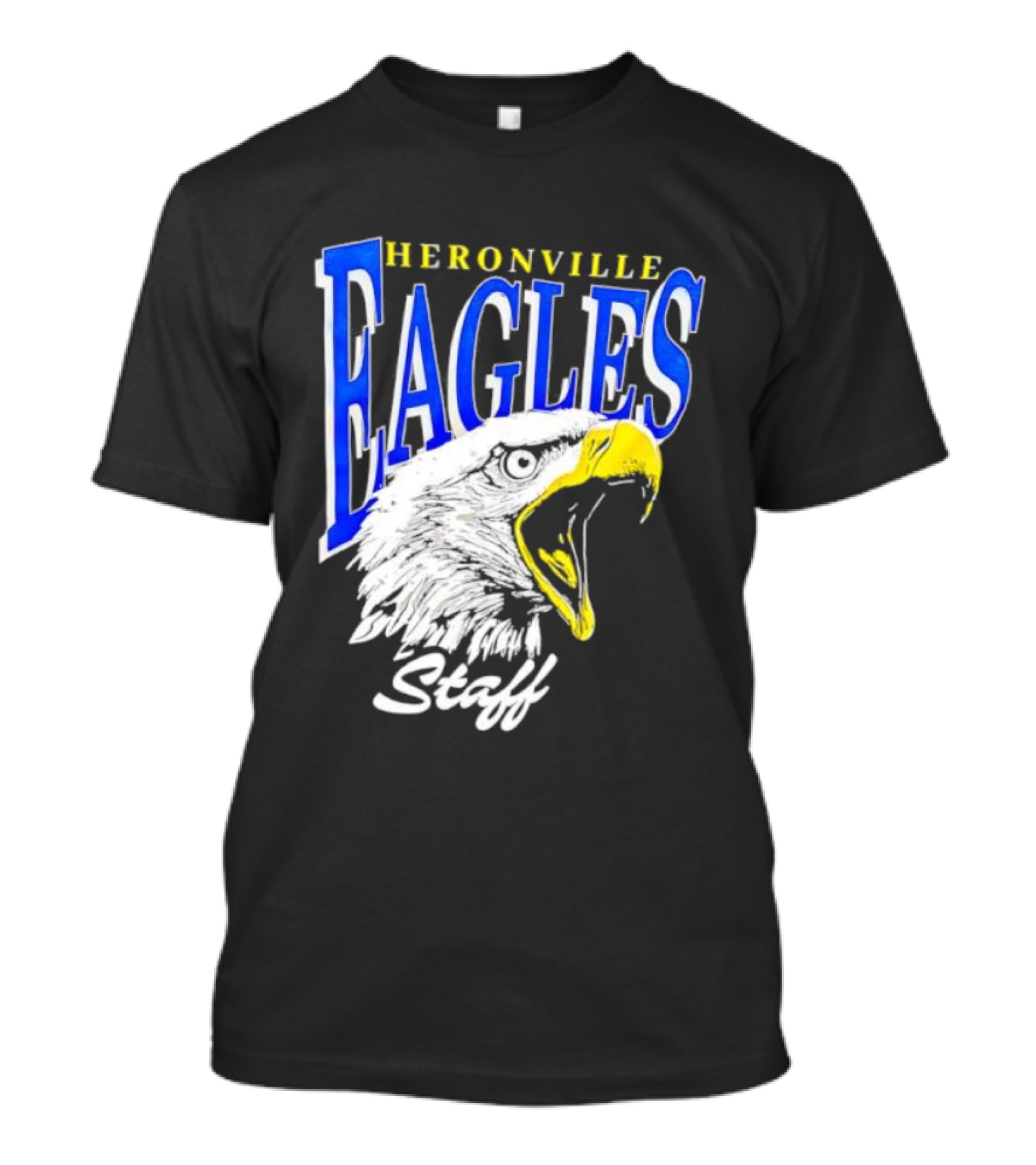 Heronville Eagles Staff Blue Bold Text White Eagle Design T-Shirt