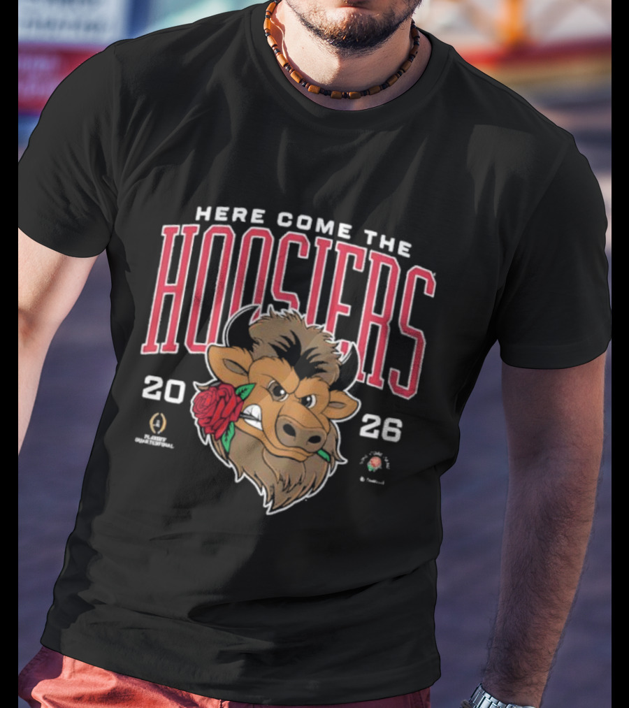 Indiana Hoosiers 2026 Rose Bowl Here Come The Hoosiers Buffalo Logo T-Shirt