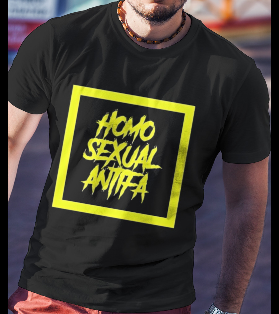 Homo Sexual Antifa Yellow Bold Text Square T-Shirt