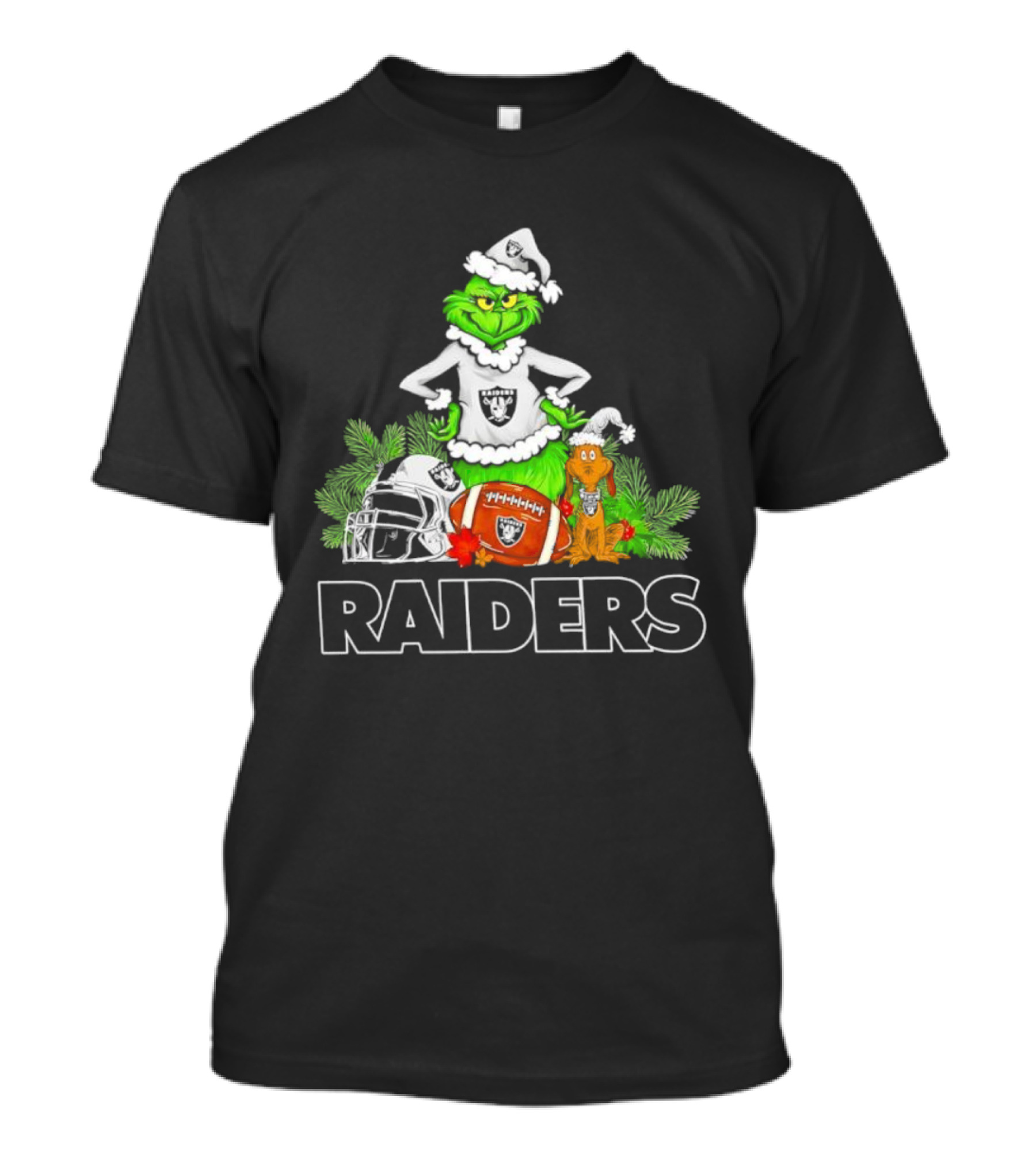 The Grinch Max Las Vegas Raiders Christmas Football Helmet Santa Hat T-Shirt