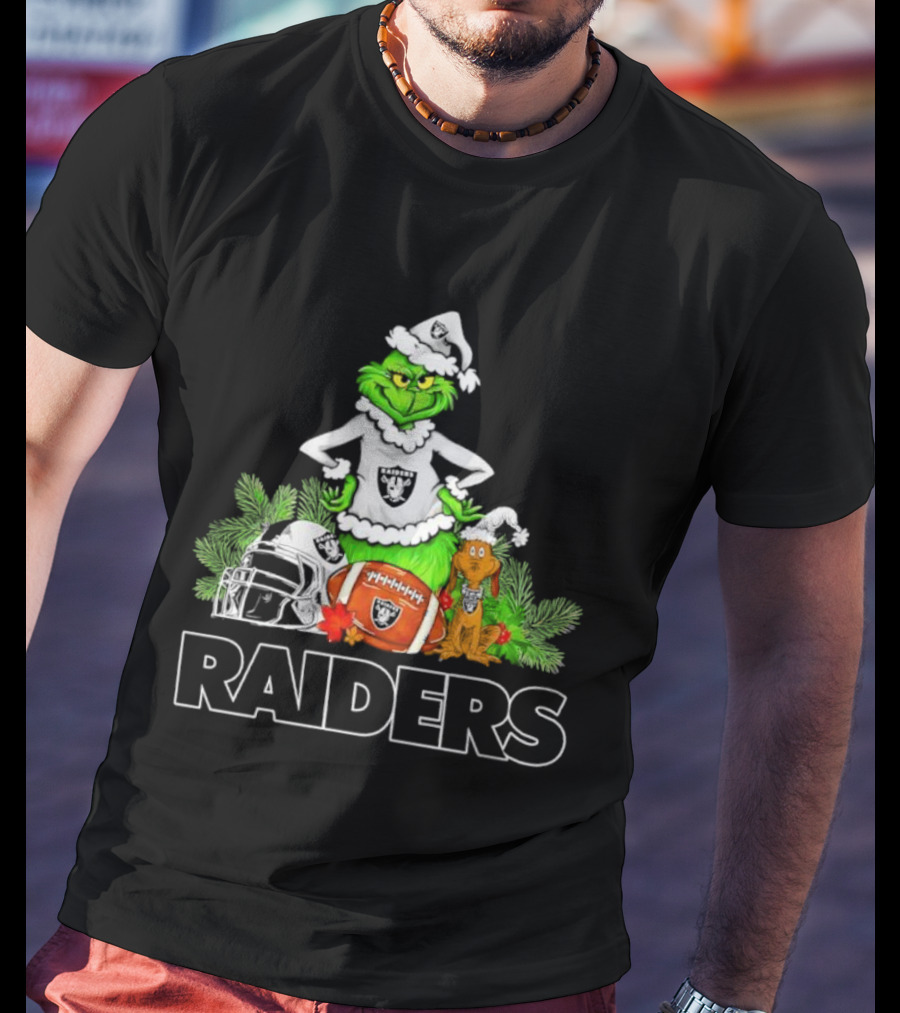 The Grinch Max Las Vegas Raiders Christmas Football Helmet Santa Hat T-Shirt