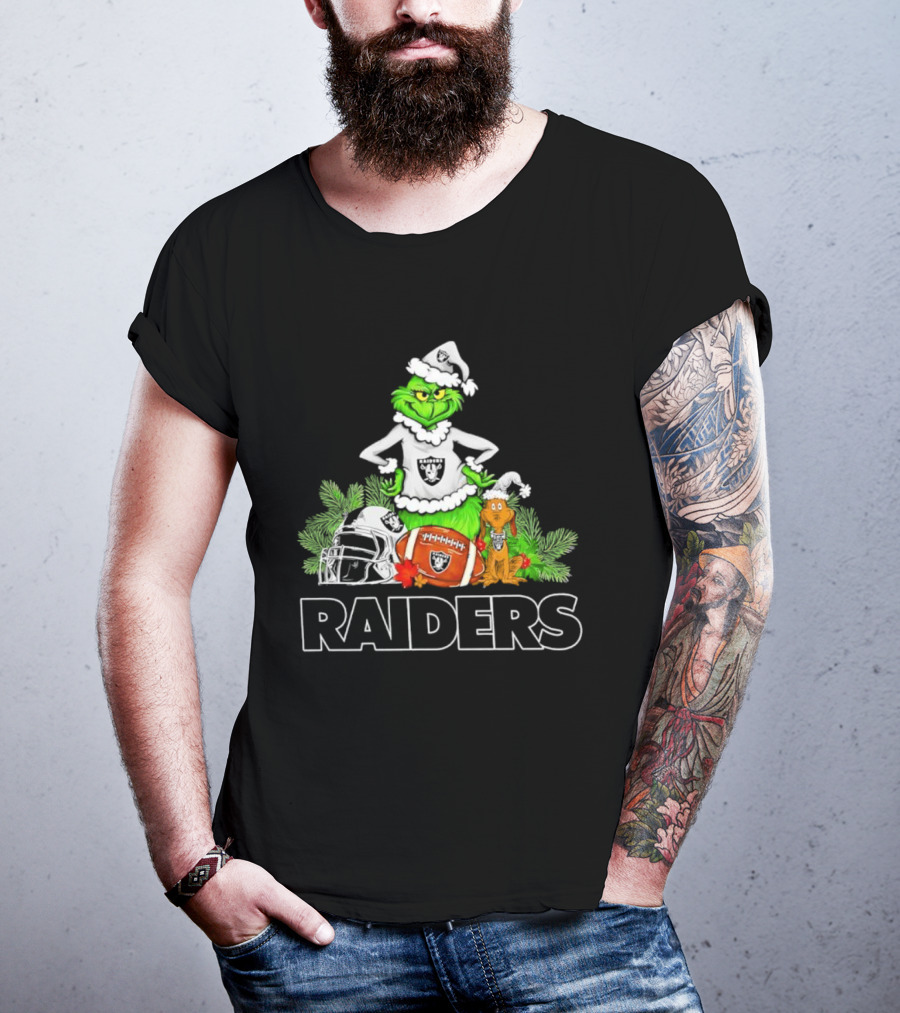 The Grinch Max Las Vegas Raiders Christmas Football Helmet Santa Hat T-Shirt