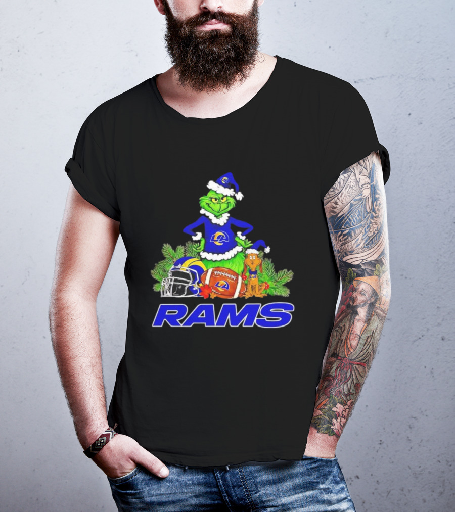 Grinch Max Los Angeles Rams Christmas Football Santa Hat T-Shirt