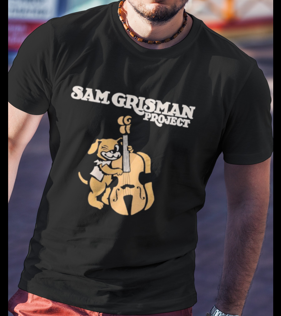 Sam Grisman Project Bass Dawg Musical Cartoon Dog Playing Bass T-Shirt