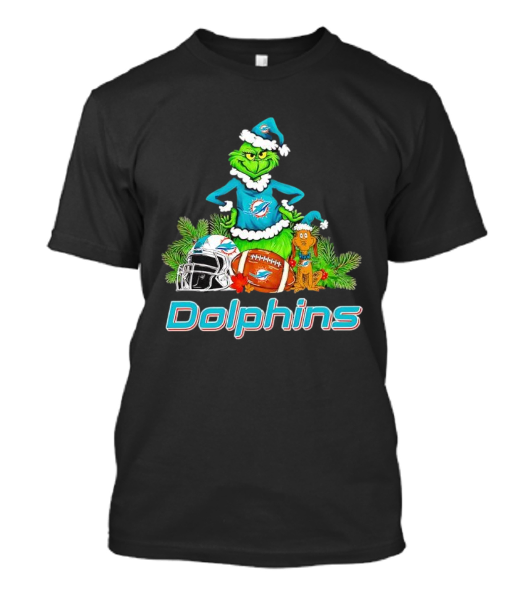 Miami Dolphins Grinch Max Christmas Football Helmet Holiday T-Shirt